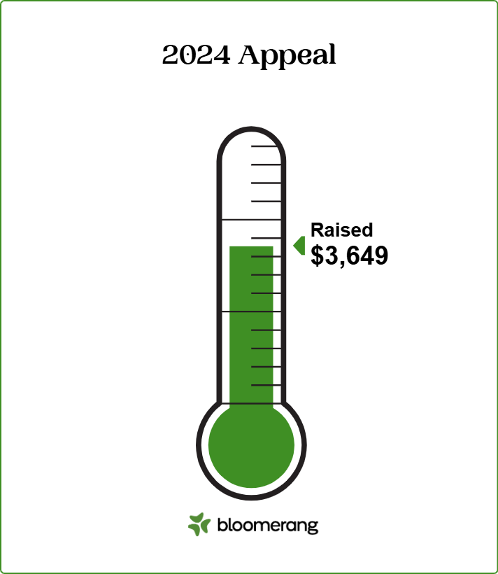 Thermometer of Giving Tuesday Goal of $6000 with $3649 donated to date.