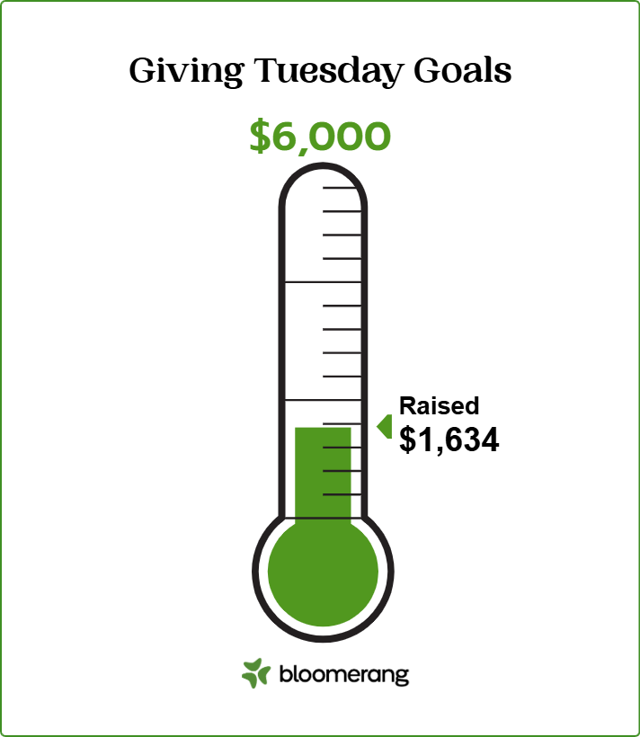 Thermometer of Giving Tuesday Goal of $6000 with $1634 donated to date.